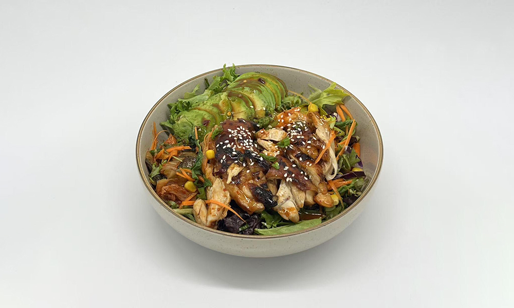 a Korean - style bowl with spicy ingredients at Dandelion Kaffe，a Brunch Restaurant in Alameda