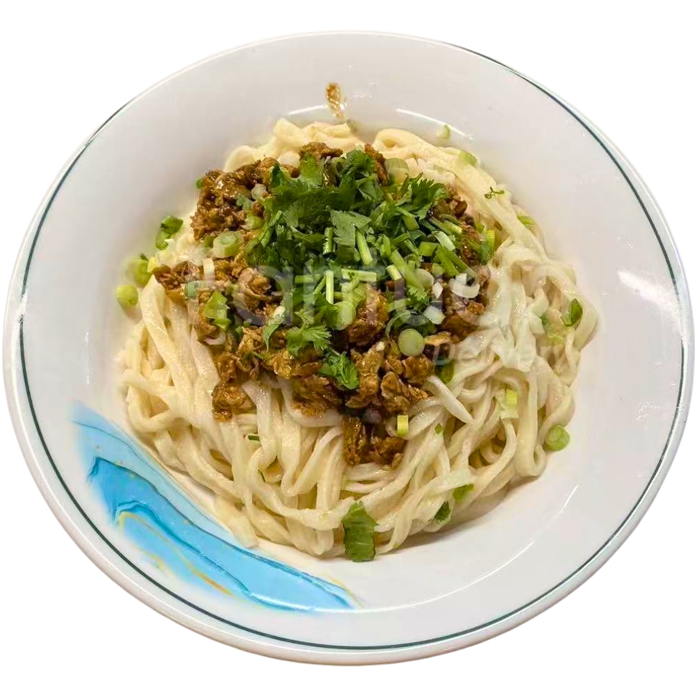 Dan’s-Kitchen-Chinese-Restaurant-Egg-Mince-Noodles-Bellevue Noodles with egg mince and cilantro at Dan's Kitchen, a Chinese Restaurant in Bellevue