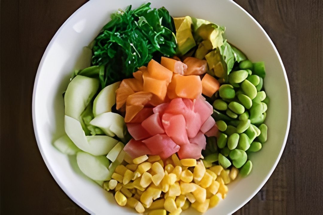 Poke bowl with fresh veggies and diced fish at Dan Zai Ramen & Sushi House, a Asian Fusion Restaurant in Green Brook Township