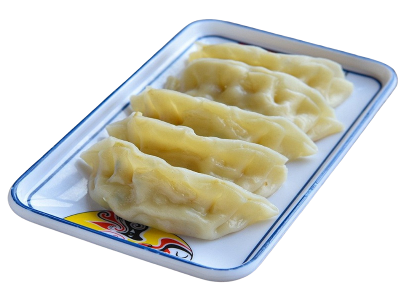 Delicious-Dumpling-House-Dumpling-restaurant-Dumplings-Yuba-City Soft dumplings arranged on a plate at Delicious Dumpling House, a Chinese restaurant in Yuba City.