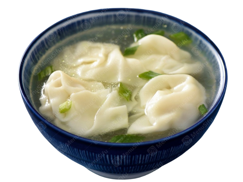 Delicious-Dumpling-House-Dumpling-restaurant-Wonton-Soup-Yuba-City Warm wonton soup with fresh wontons in a bowl at Delicious Dumpling House, a Chinese restaurant in Yuba City.