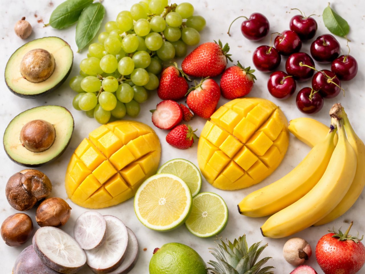 Fresh seasonal fruit platter with mango, strawberry and avocado at D For Dessert, a Coffee & Cake Shop in Hollywood