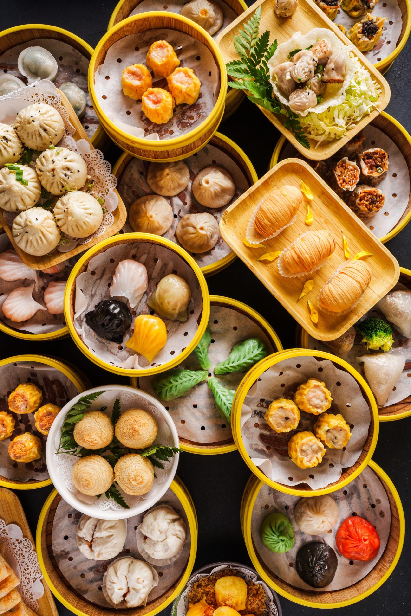 Dim-Sum-Bloom-Rockville-Centre-Chinese-Restaurant-Premium-Dim-Sum-Platter-Rockville-Centre Assorted dim sum platter with dumplings, siu mai and buns at Dim Sum Bloom Rockville Centre, a Chinese Restaurant in Rockville Centre