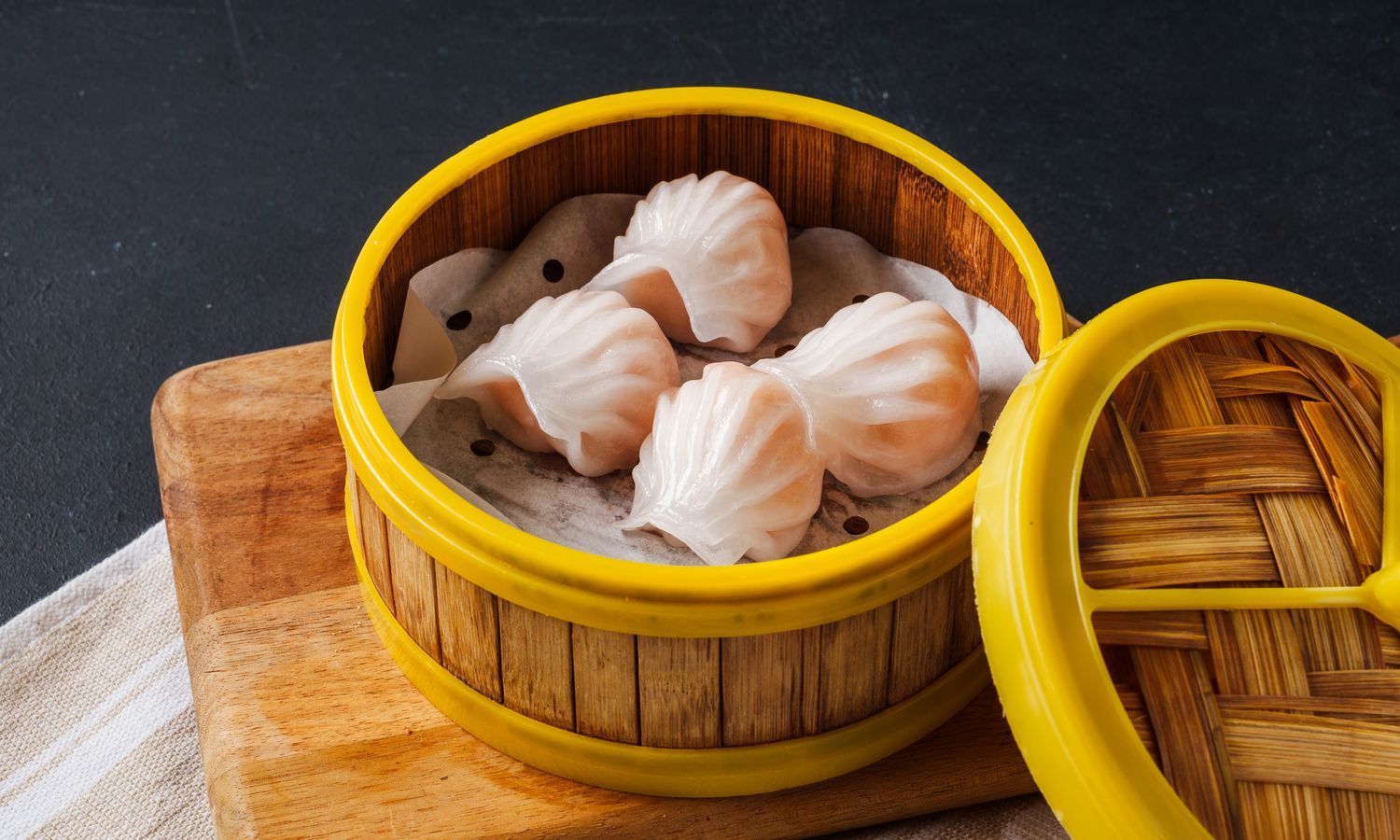 Transparent shrimp dumplings with fresh shrimp filling at Dim Sum Bloom Rockville Centre, a Chinese Restaurant in Rockville Centre