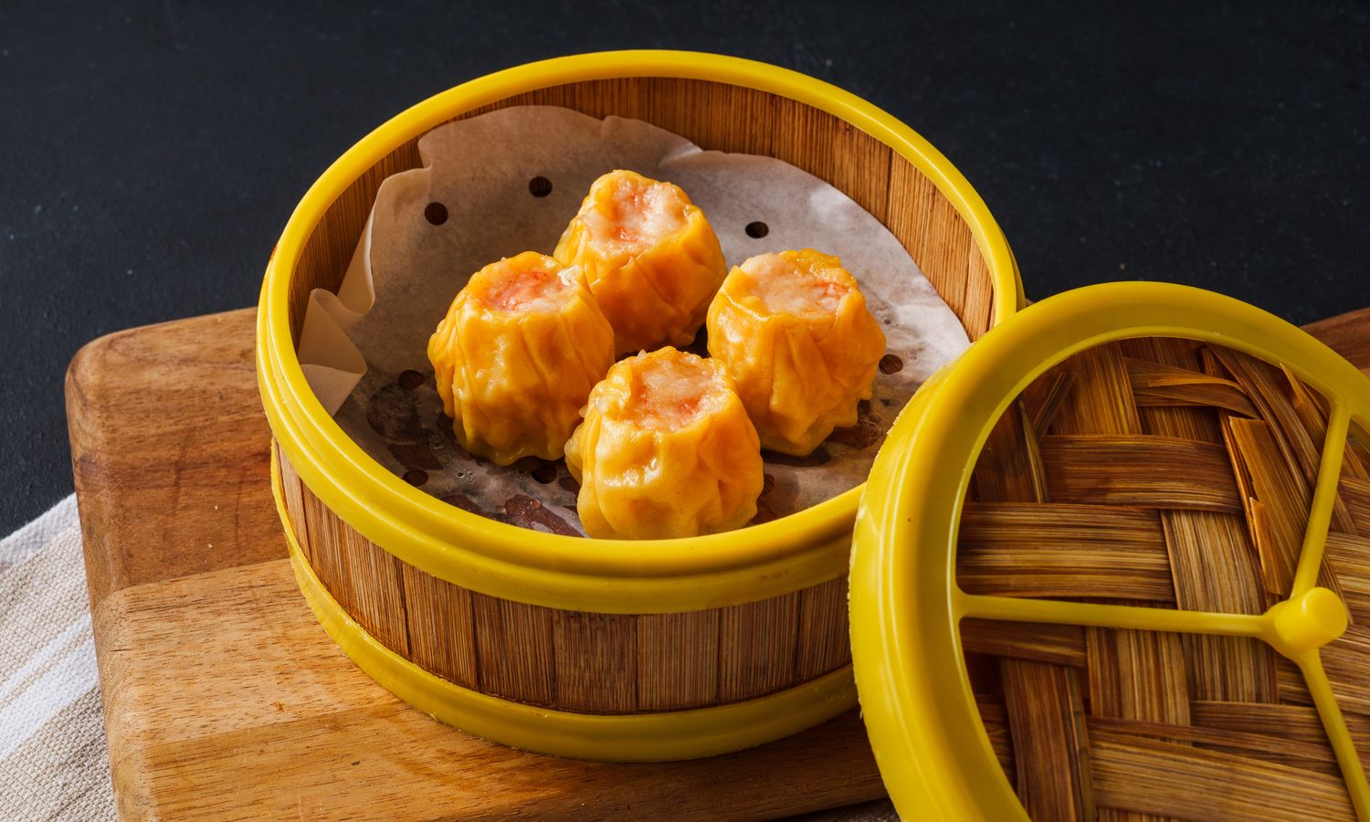 Steamed shrimp and pork dumplings at Dim Sum Bloom Rockville Centre, a Chinese Restaurant in Rockville Centre