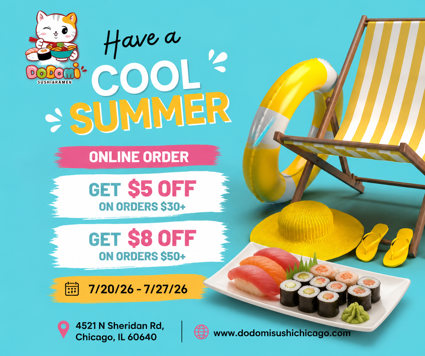 Summer Specials
Get $5 OFF orders of $30+
Get $8 OFF orders of $50+

Valid: July 20 – July 27, 2026