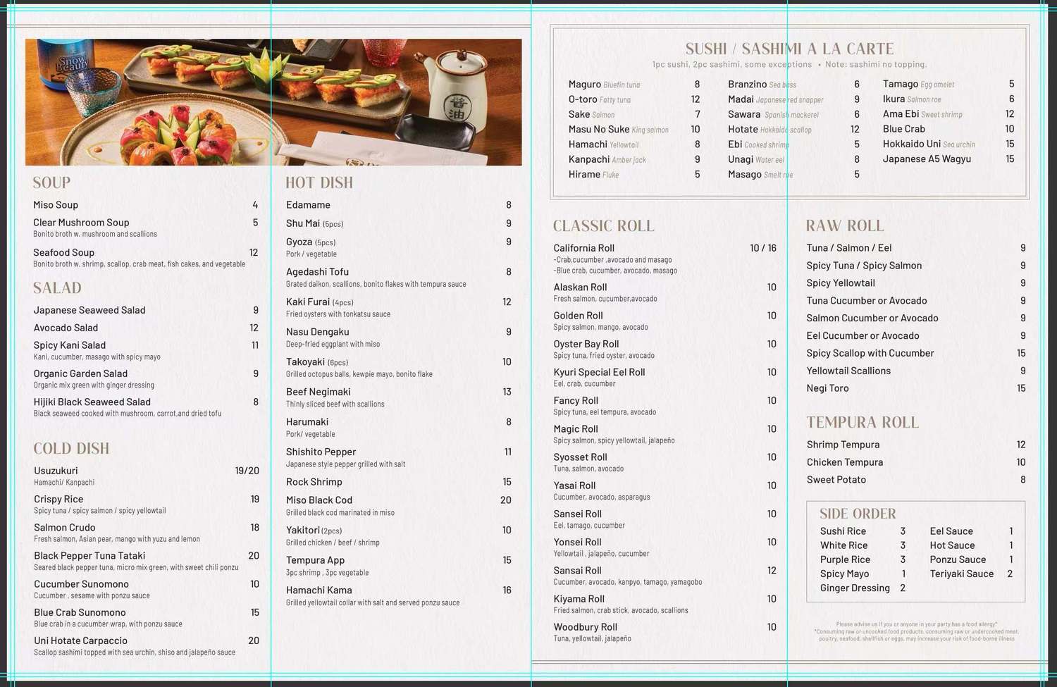 Restaurant menu 1, detailed description provided below