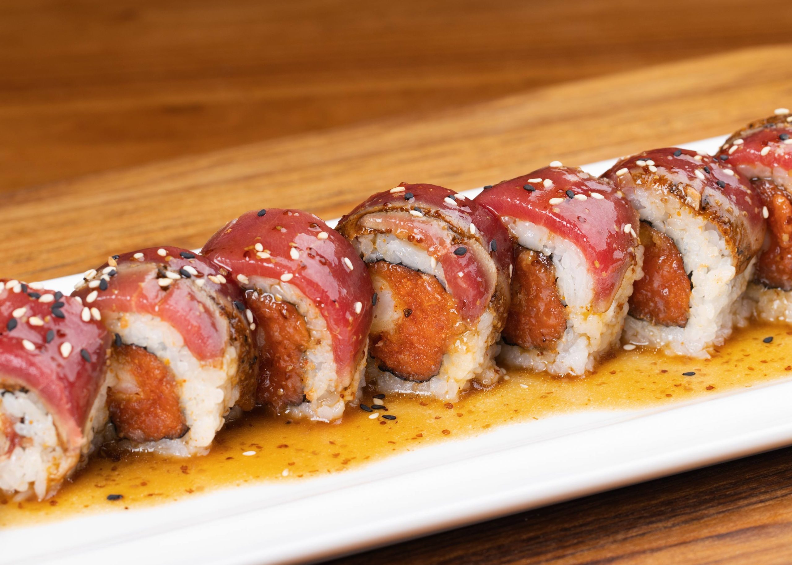 Seared tuna roll with crispy filling at Dozo Sushi & Bar, a Japanese Restaurant in Monrovia
