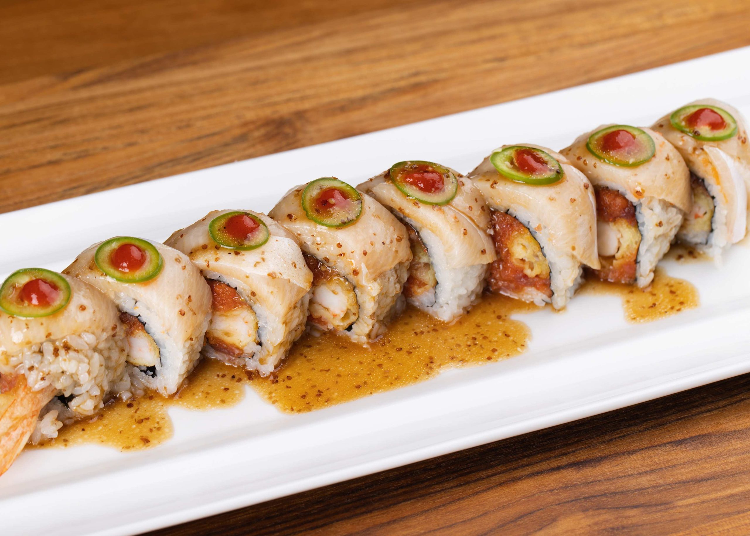 Spicy shrimp and eel sushi roll at Dozo Sushi & Bar, a Japanese Restaurant in Monrovia