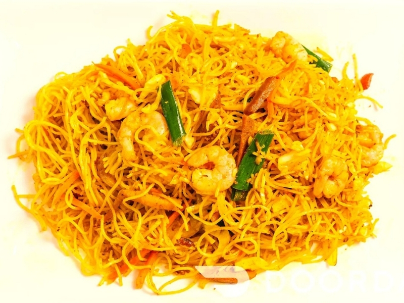 Yellow rice noodles stir-fried with shrimp and veggies at Dragon 88, a Chinese Restaurant in Conception Bay South