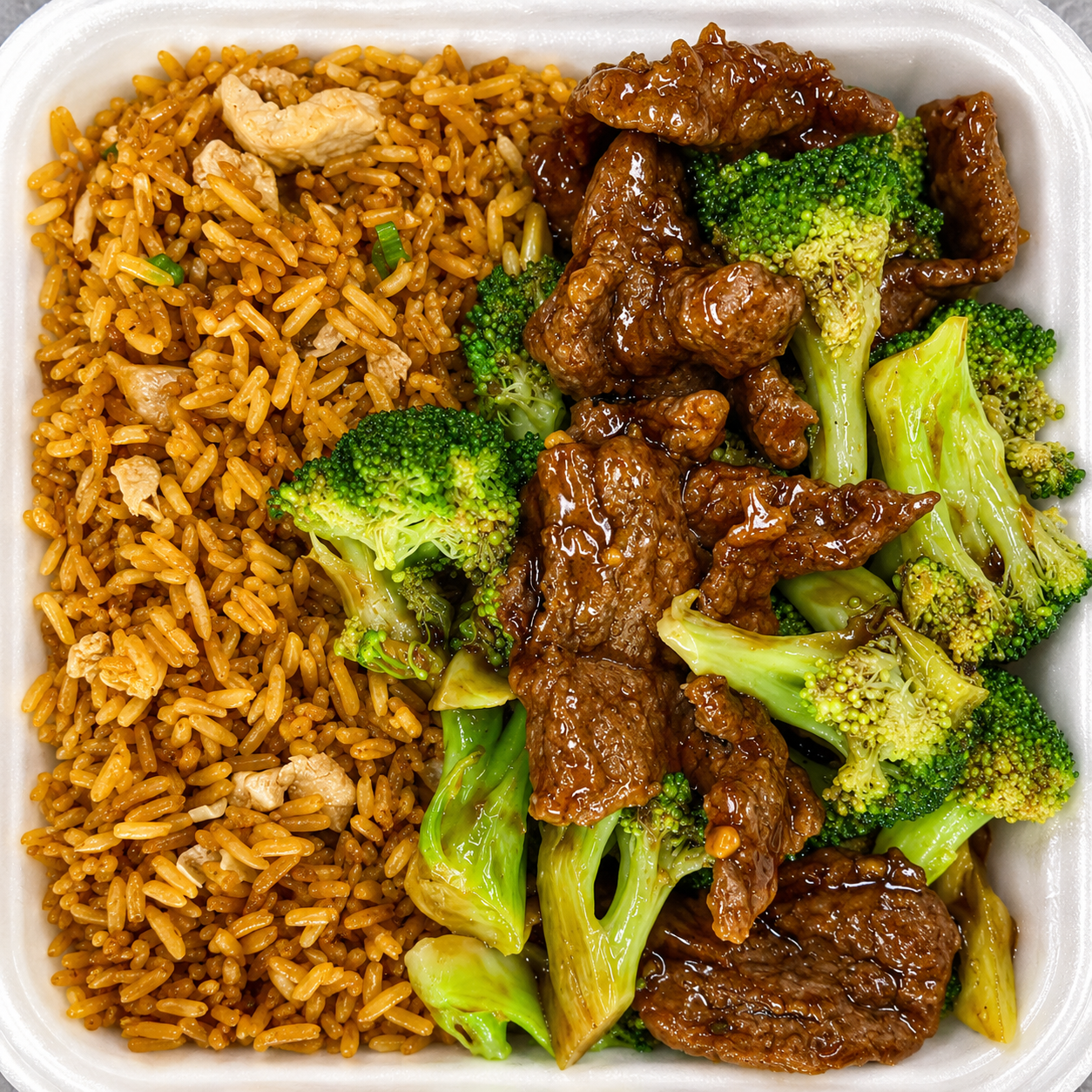 Beef with broccoli and fried rice at Dragon Express, a Chinese Restaurant in Augusta