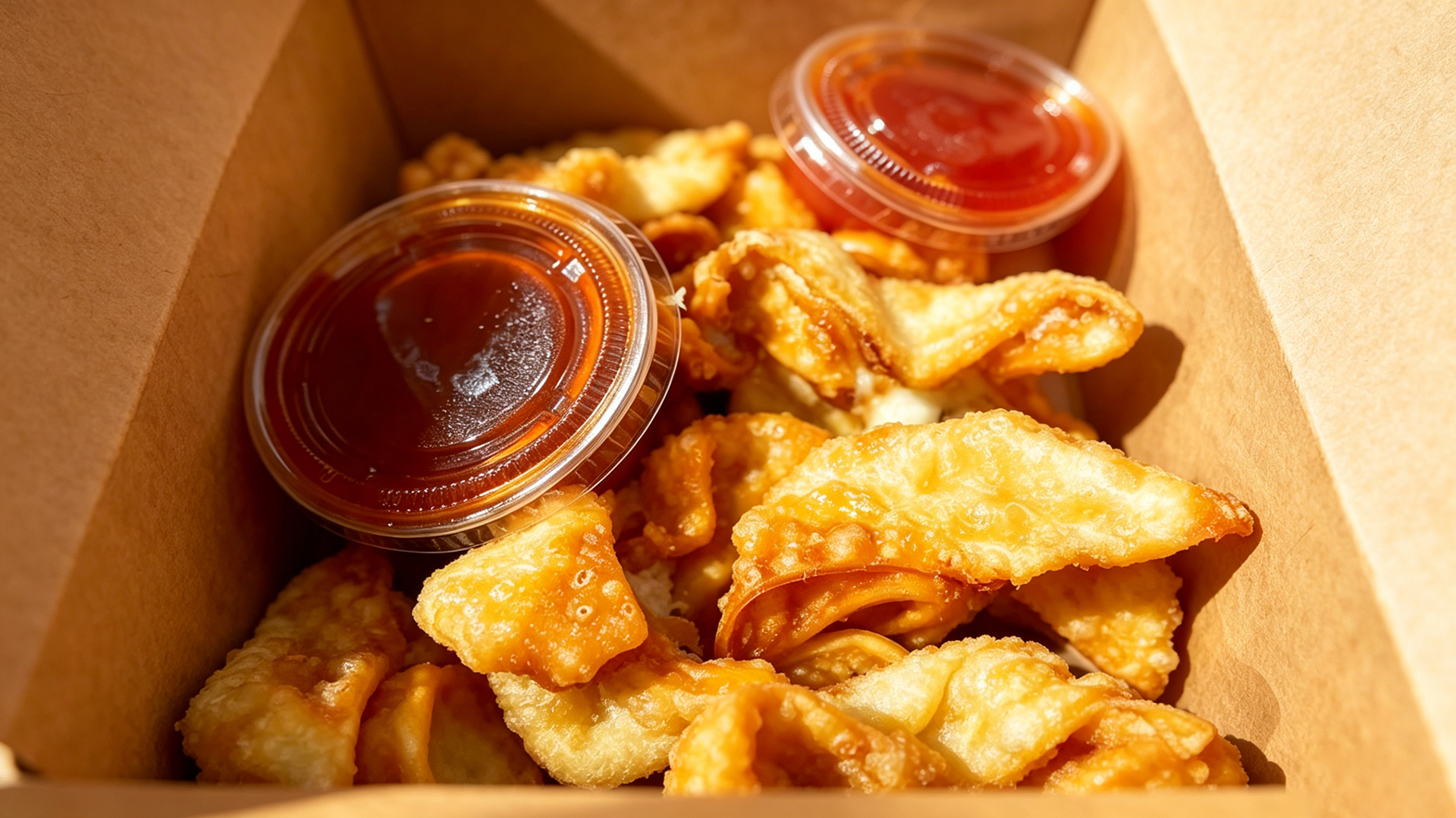 Crispy wontons filled with smooth cream cheese, served with a side of sweet and sour sauce at Dragon Palace, a Chinese Restaurant in Vacaville
