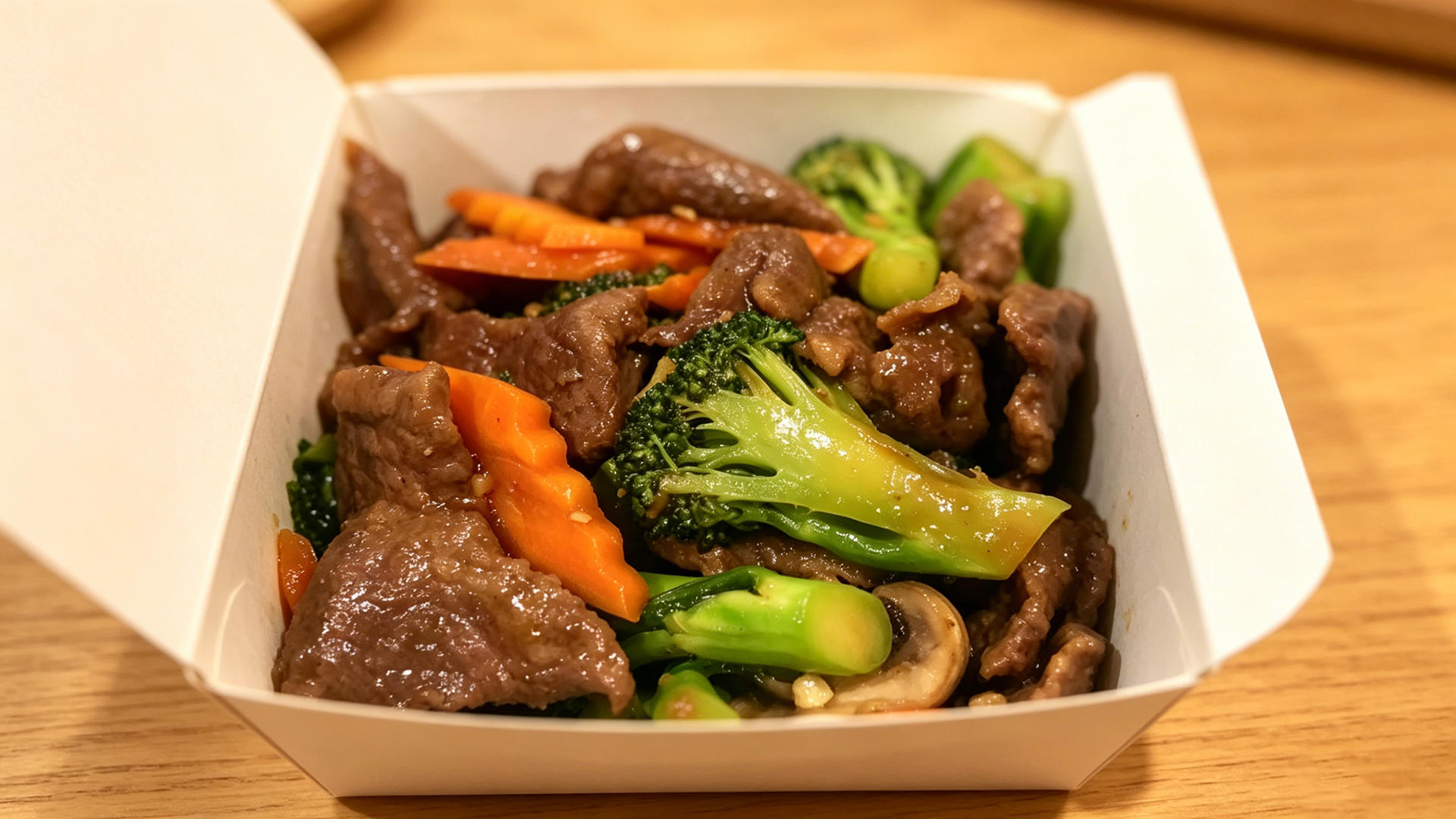 Sliced beef sautéed and served with broccoli and carrots Mushroom at Dragon Palace, a Chinese Restaurant in Vacaville