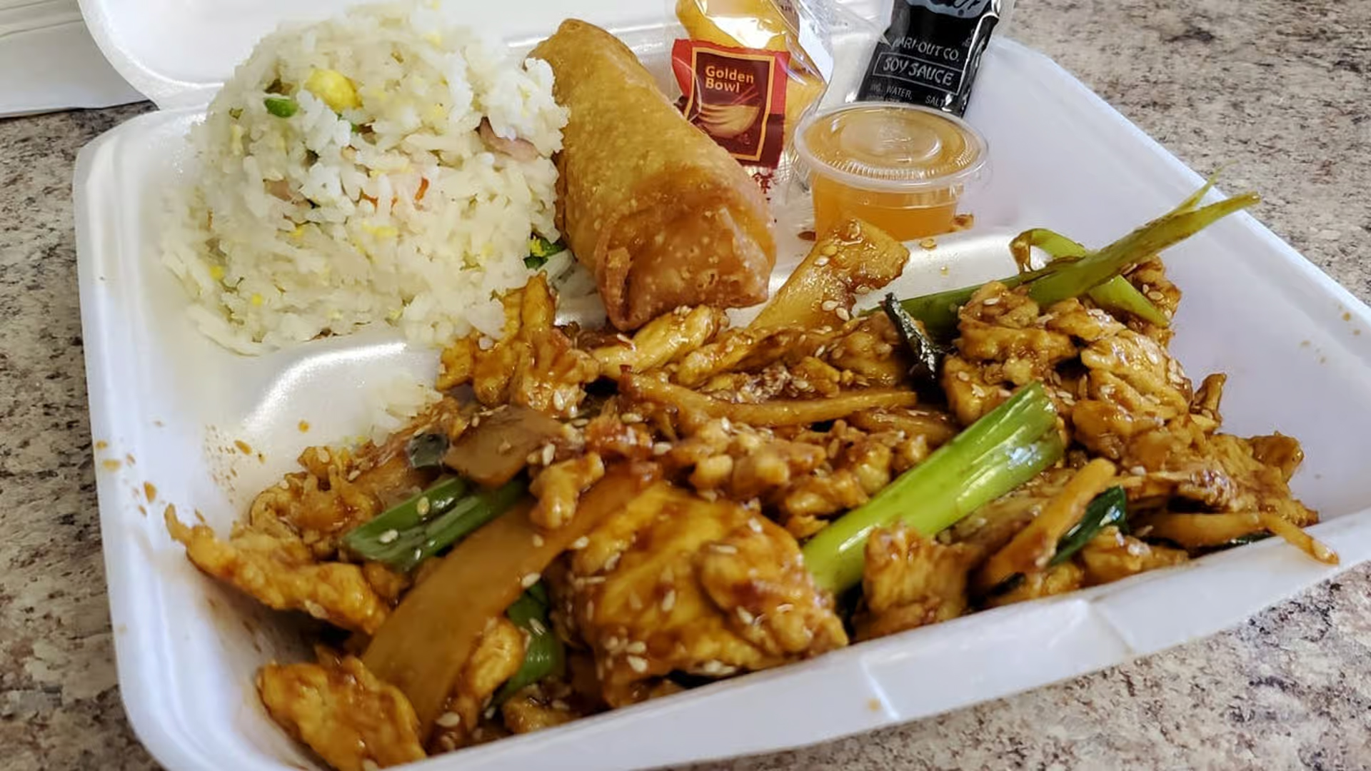 Mongolian Chicken Combo at Dragon Palace, Chinese Restaurant in Tinley Park