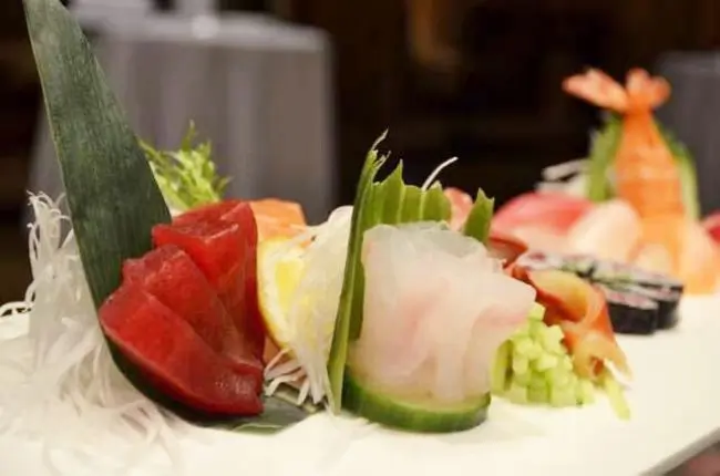 Assorted fresh sashimi platter with various seafood at Dragon Sushi, a Japanese Restaurant in New York