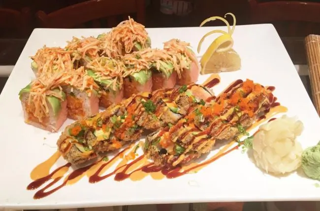 Special sushi rolls with shredded crab and rich sauces at Dragon Sushi, a Japanese Restaurant in New York