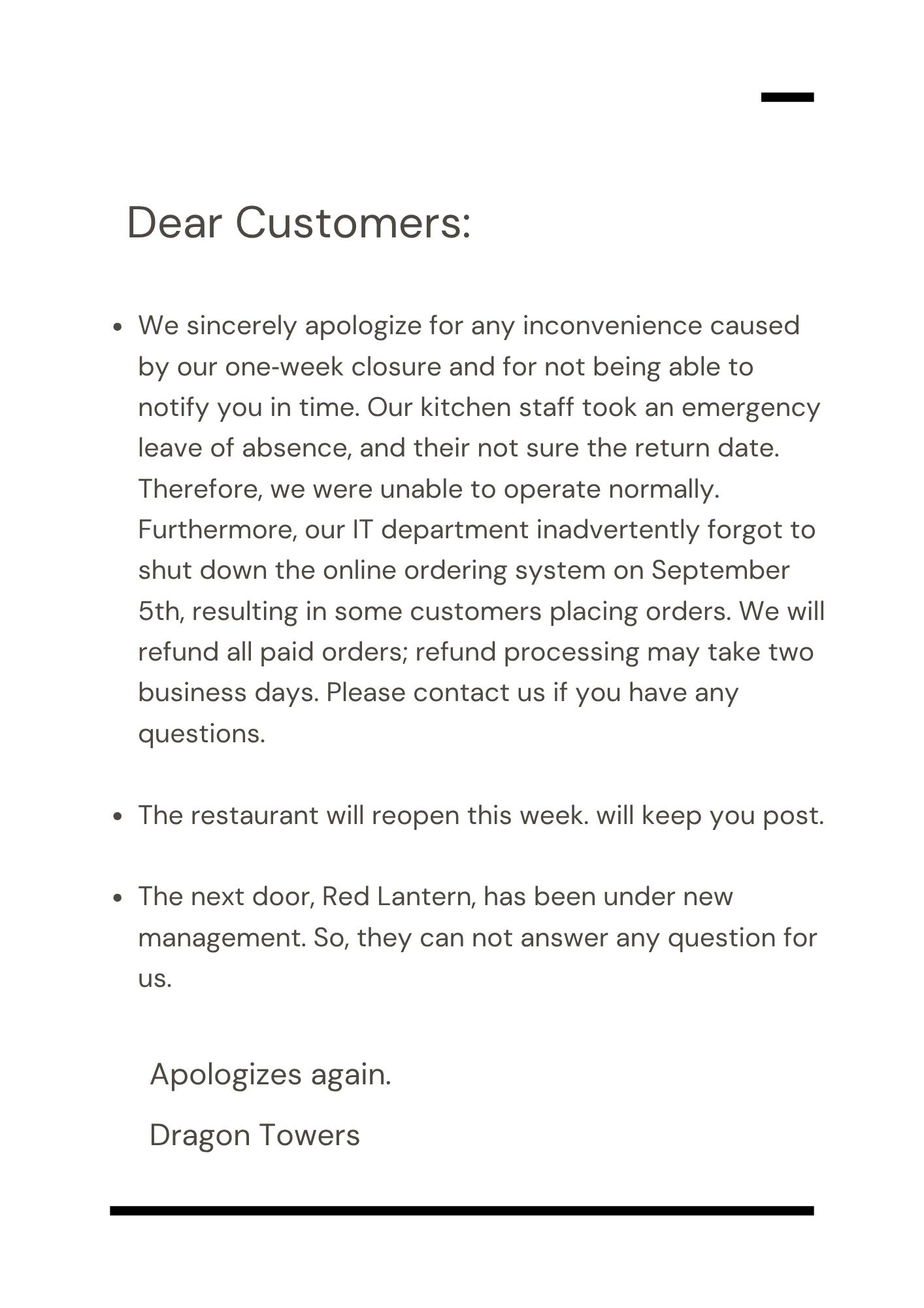 Dragon Towers Notice