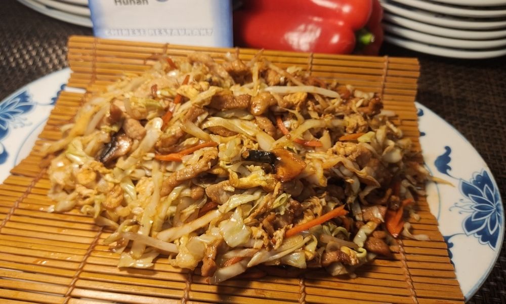Mu shu pork stir-fry with shredded vegetables and egg at Tong's Hunan Restaurant, a Chinese Restaurant in Northbrook