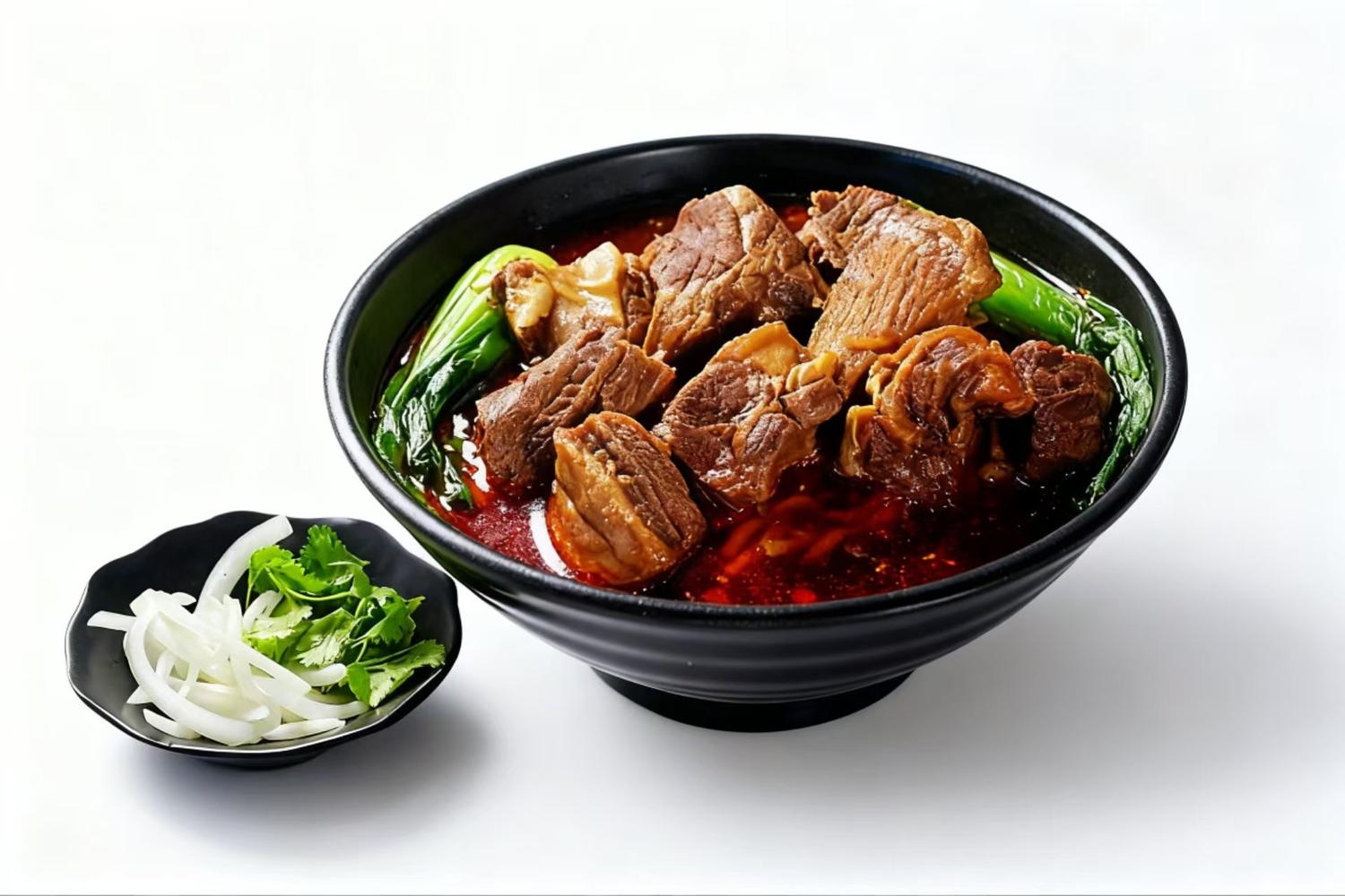 Spicy braised beef noodle soup with greens at Duck & Dumpling, a Chinese Restaurant in San Antonio