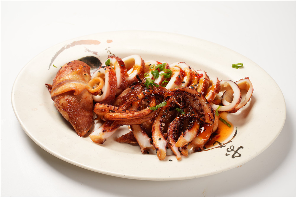 Dumpling-Delight-Chinese-Restaurant-Grilled-Squid-Millbrae Grilled squid with sauce and green onion at Dumpling Delight, a Chinese Restaurant in Millbrae