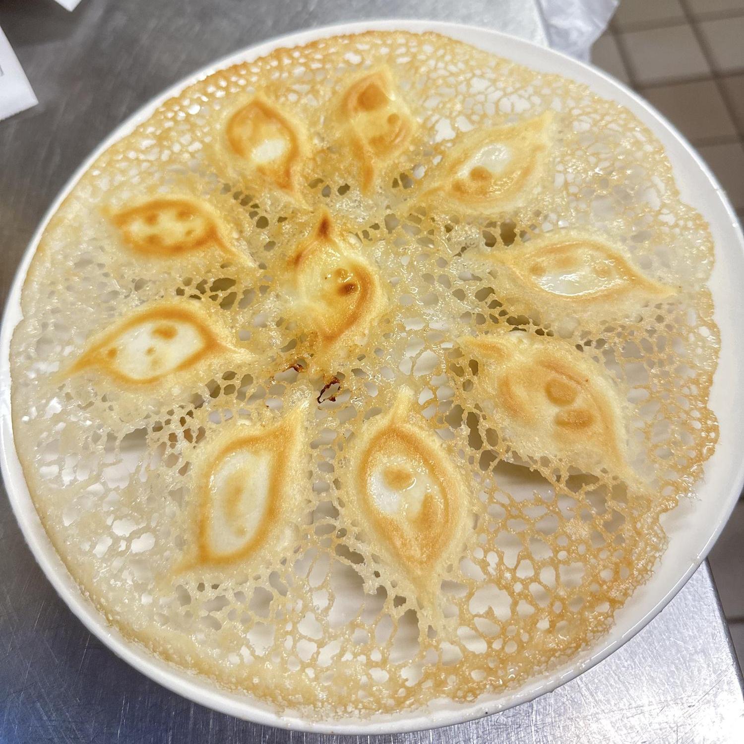 Lace pan-fried potstickers at Dumpling King Asian Cuisine in Sacramento