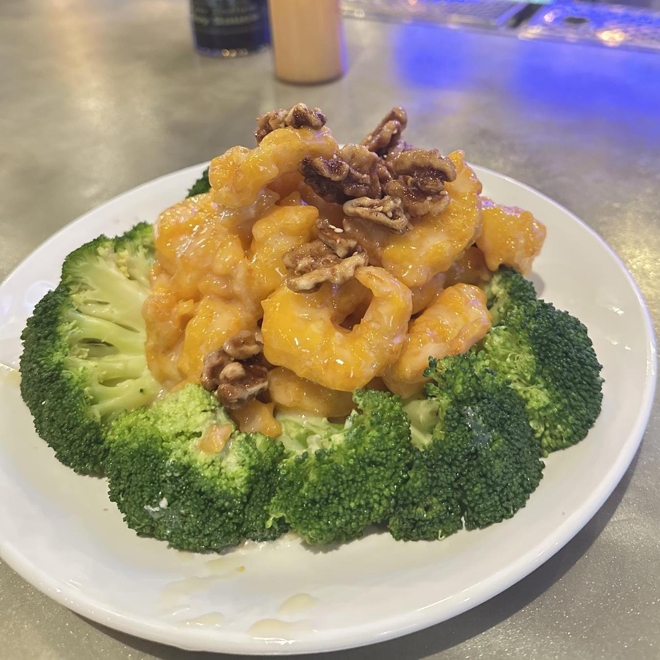 Honey walnut shrimp with broccoli at Dumpling King Asian Cuisine in Sacramento