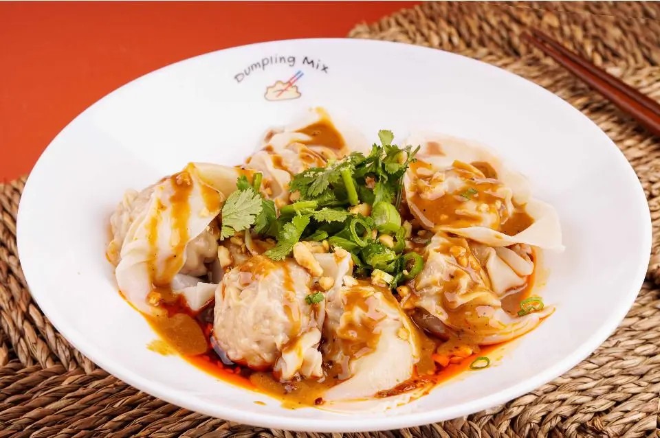 Dumpling-Mix-Chinese-restaurant-Spicy-Shrimp-&-Pork-Wonton-w.Sesame-Sauce-(6)-Redondo-Beach Spicy Shrimp & Pork Wonton w.Sesame Sauce(6) at Dumpling Mix, a Chinese restaurant in Redondo Beach