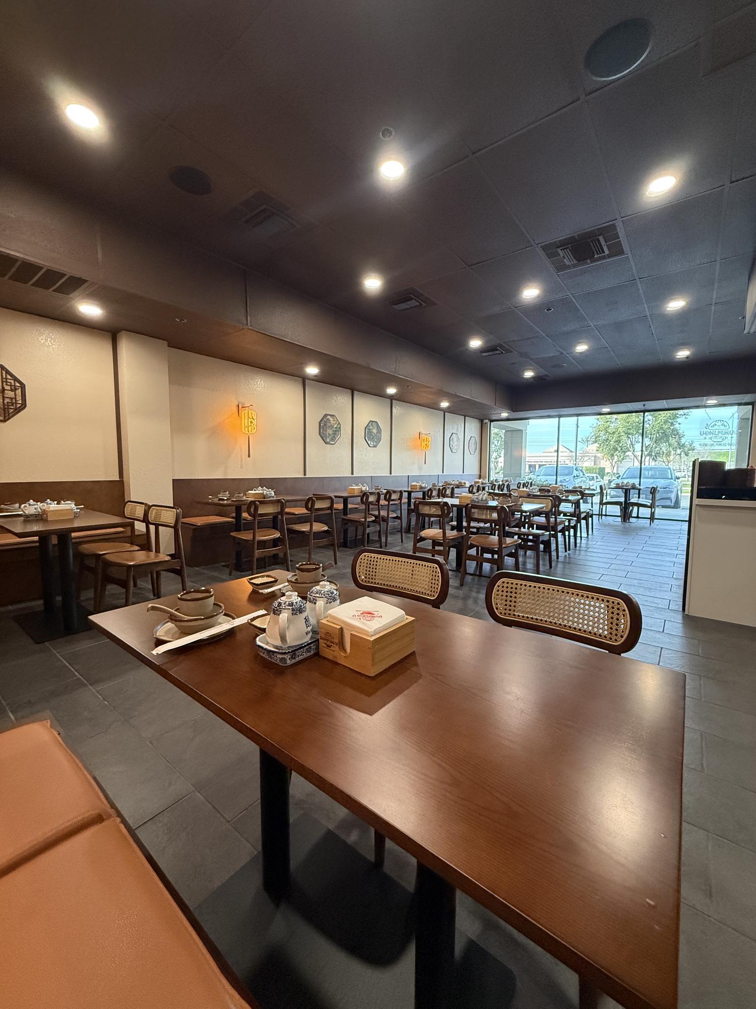 Cozy dining area with booths at Dumpling U, a Chinese Restaurant in Fresno