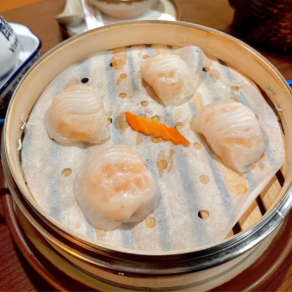 Steamed shrimp dumplings at Dumpling U, a Chinese Restaurant in Fresno