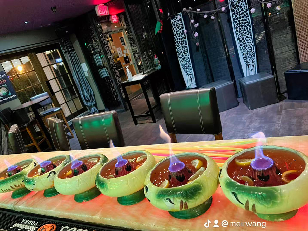 Flaming Volcano Cocktails at Duo Modern Japanese Cuisine & Hibachi，a Japanese Restaurant in Saratoga Springs