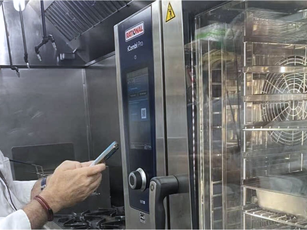 Using a mobile phone to operate the Rational iCombi Pro oven at EatGrand, a Japanese Restaurant in Los Angeles