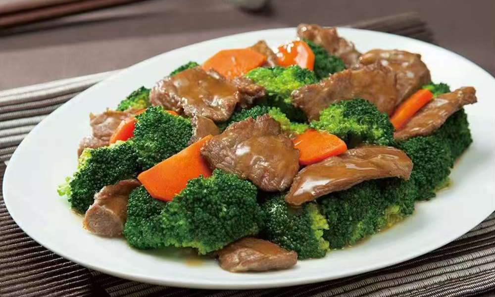 Juicy beef slices stir-fried with crisp broccoli and carrots in savory sauce at Nihao, a Chinese Restaurant in Lexington