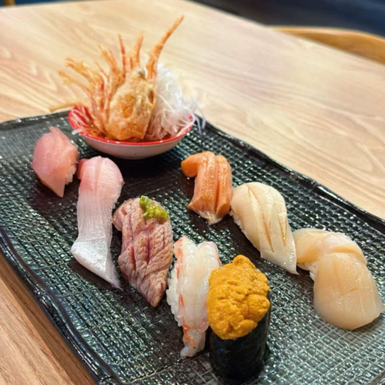 Premium Sushi Platter Assorted sushi with tempura shrimp accent at Shin Sushi, a Japanese restaurant in Pleasant Hill