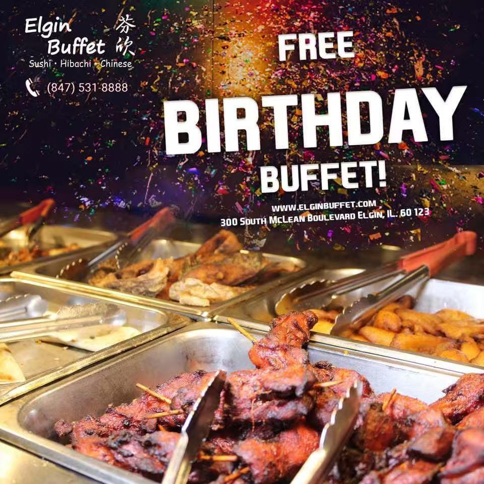 Free Birthday Buffet Promotion at Elgin Buffet with Buffet Food Display