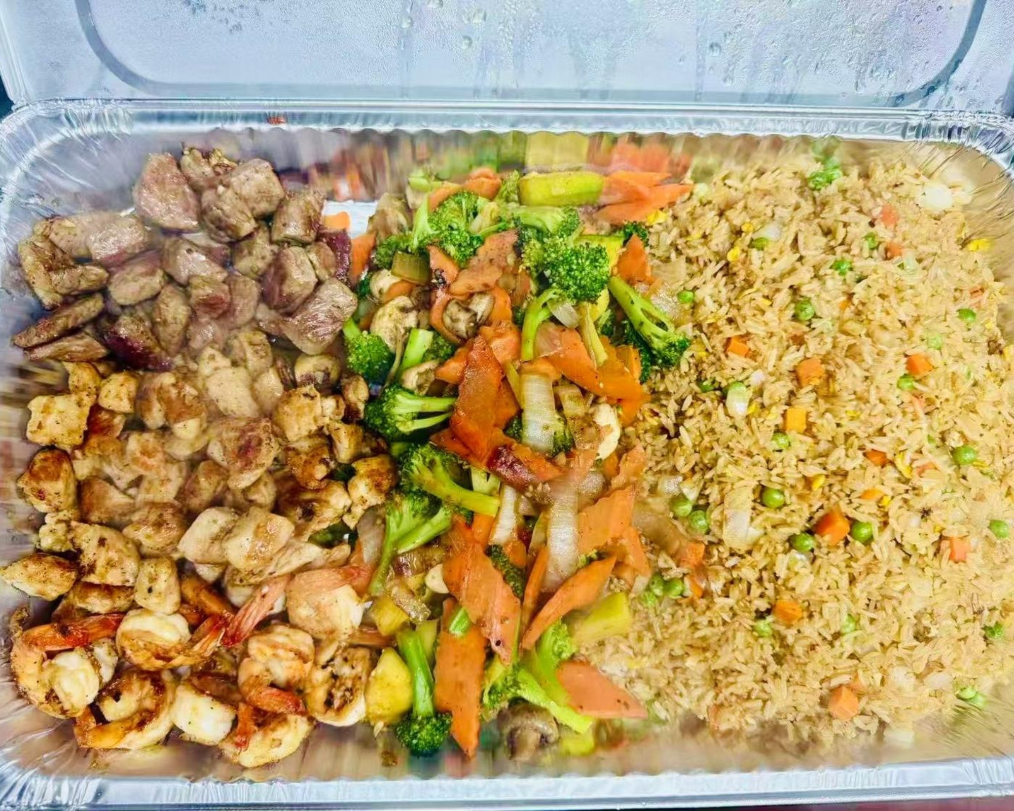 Empire-Wings-Chicken-Wings-Restaurant-Mixed-Grill-and-Fried-Rice-Brooklyn Mixed grill with veggies and fried rice at Empire Wings, a Chicken Wings Restaurant in Brooklyn