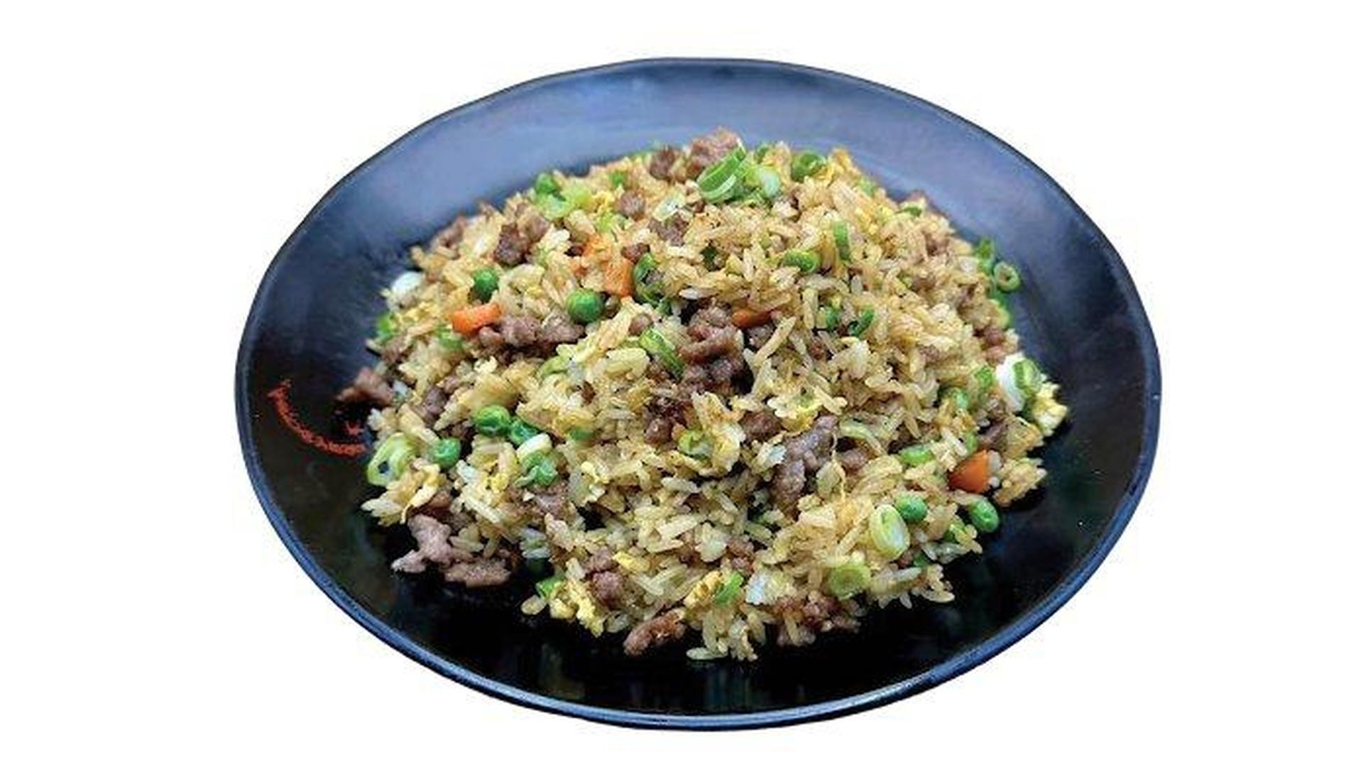 Beef fried rice with peas and carrots at E Noodle, a Chinese Restaurant in Brooklyn