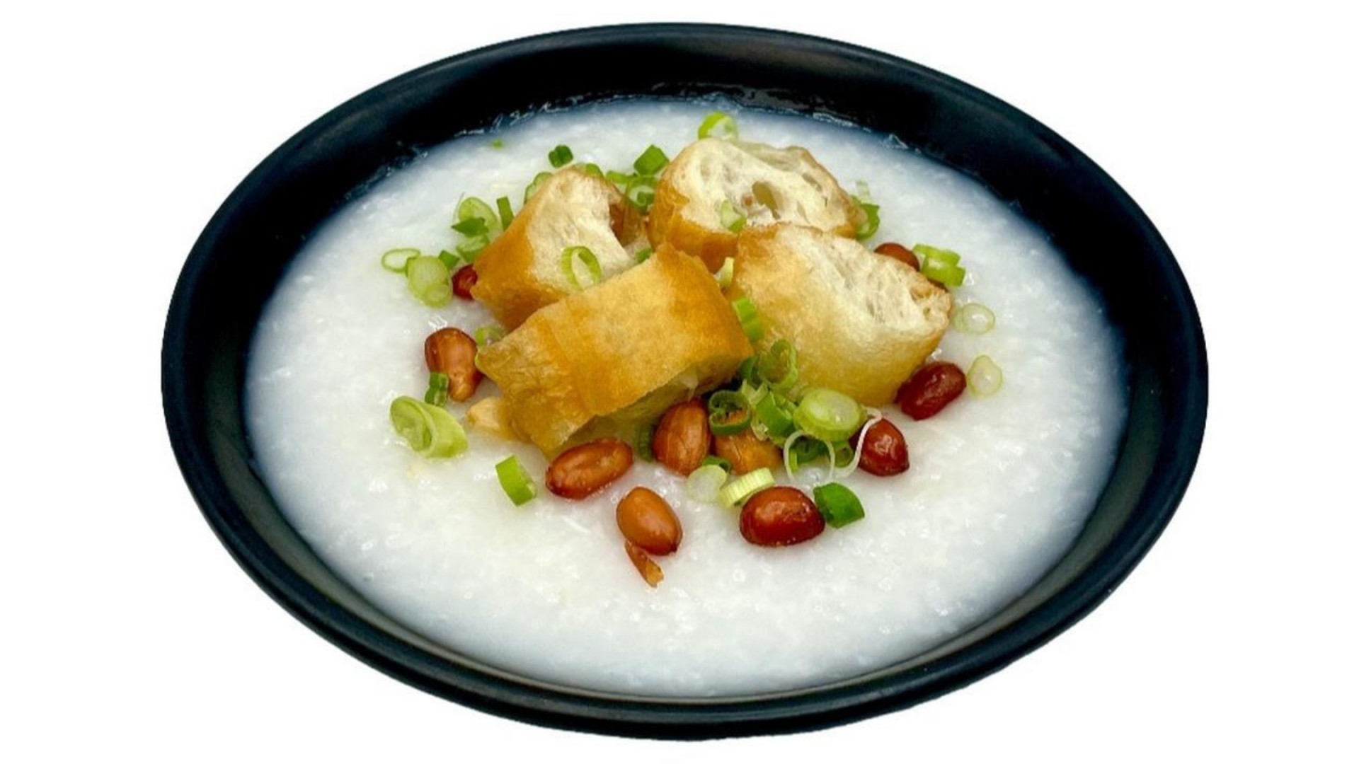 Plain congee with fried dough and peanuts at E Noodle, a Chinese Restaurant in Brooklyn
