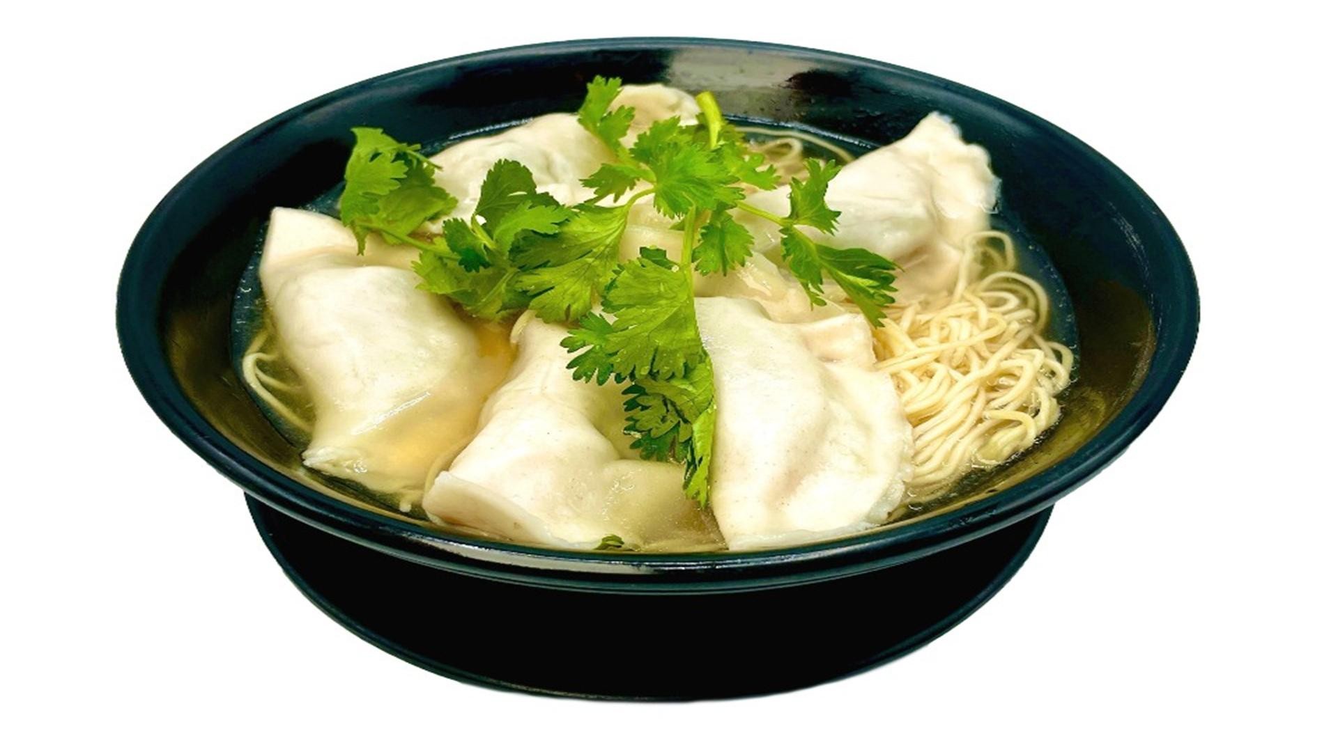 Shrimp wonton noodles with coriander at E Noodle, a Chinese Restaurant in Brooklyn
