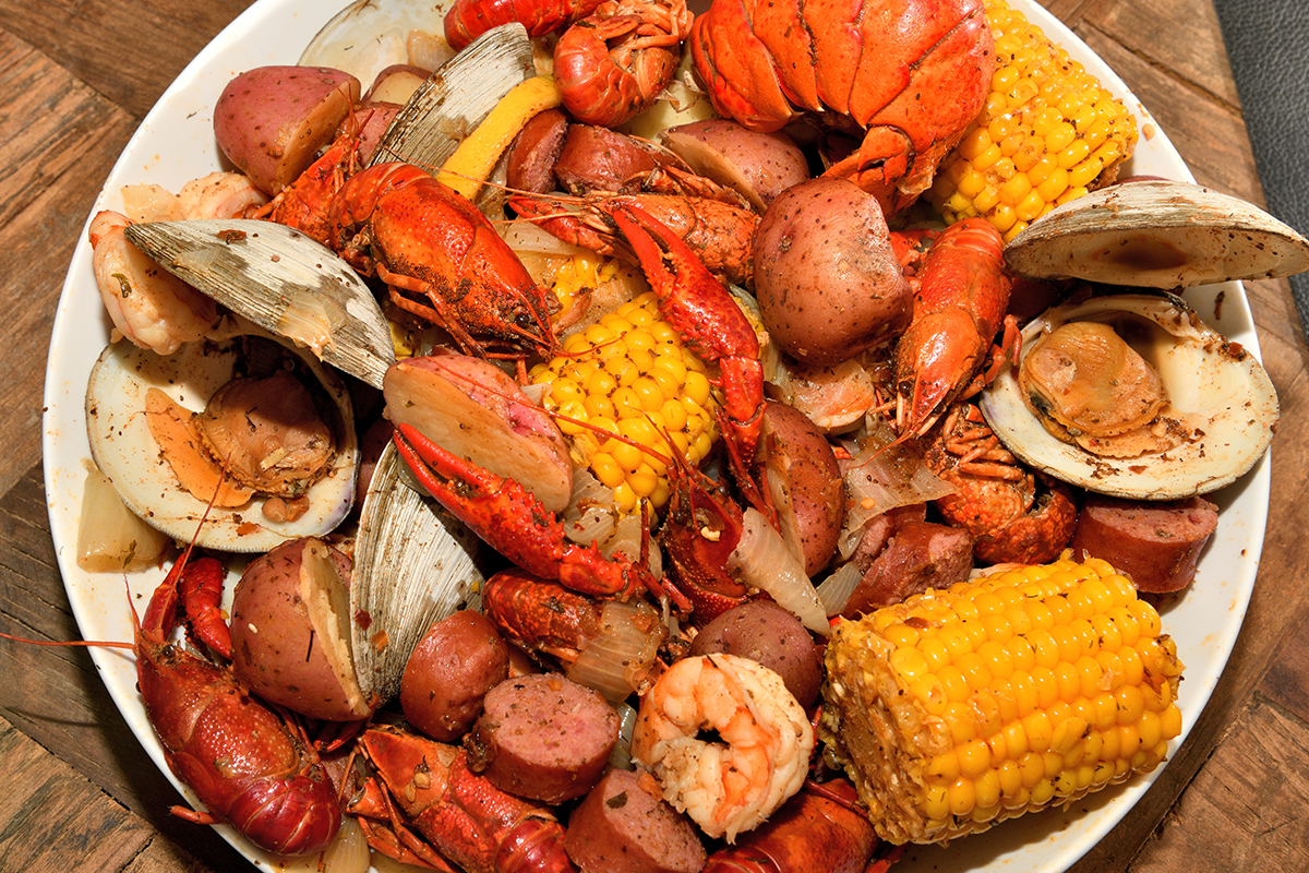 Seafood boil with lobster clams shrimp and corn at Eraka Sushi, a Japanese Restaurant in Easton