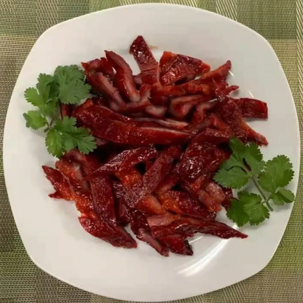 Sliced char siu pork at Family Kitchen, an Chinese Restaurant in Brooklyn.