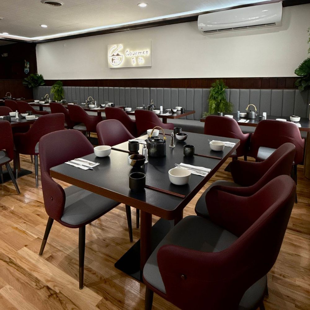Stylish dining area with set tables at Far East Gourmet, Asian Restaurant in Middletown