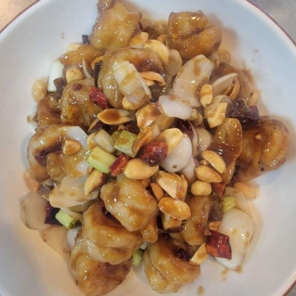 Kung Pao shrimp with peanuts and chili at Farmer kitchen, a Chinese Restaurant in Monterey Park