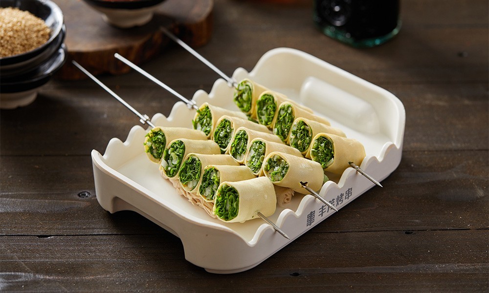 Grilled tofu skin rolls with cilantro at FENGMU, a Korean BBQ Restaurant in Rowland Heights