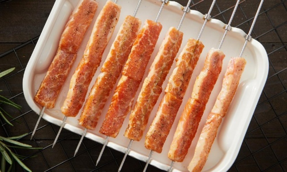 Marinated pork belly skewers at FENGMU, a Korean BBQ Restaurant in Rowland Heights