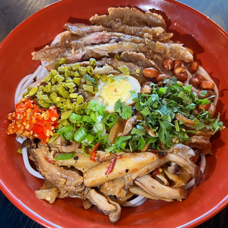 Crispy pork & pork tripe rice noodle at FengYing GuiLin Rice Noodle, a Chinese Restaurant in CA