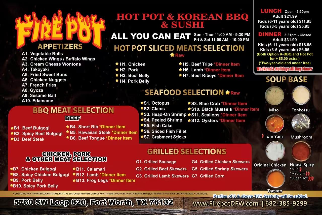 Fire Pot Korean Barbecue & Hot Pot Restaurant Menu Page 1