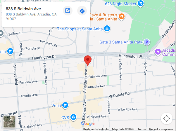 location,838 South Baldwin Avenue Arcadia, CA 91007