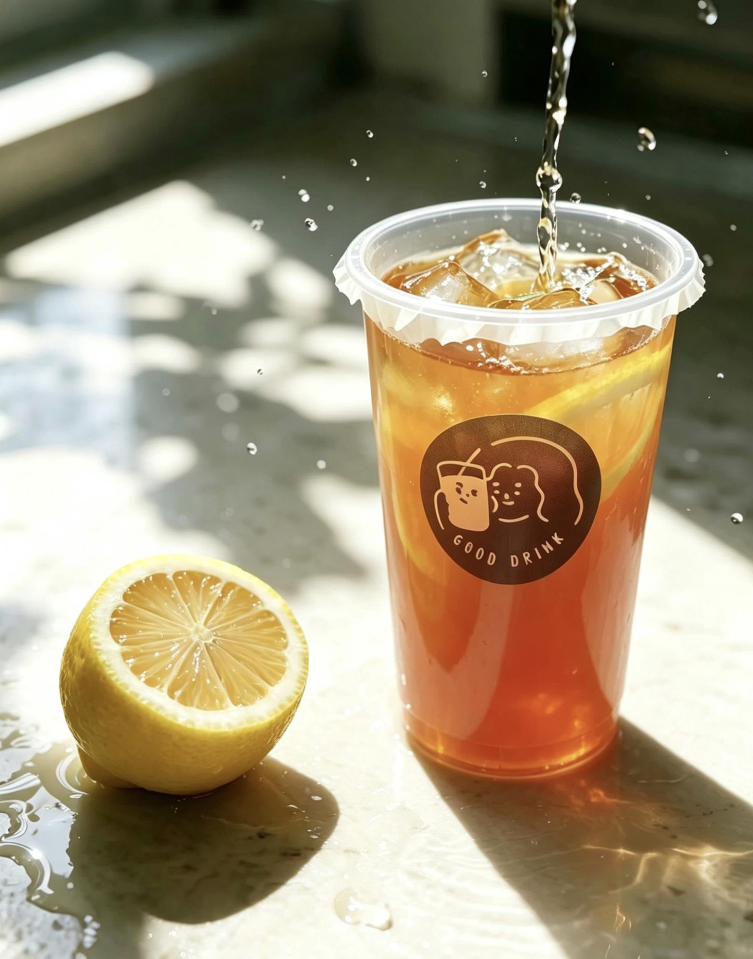 Iced lemon tea with fresh lemon slice at Flavor Joy, an Asian Spicy Hot Pot Restaurant in Richland