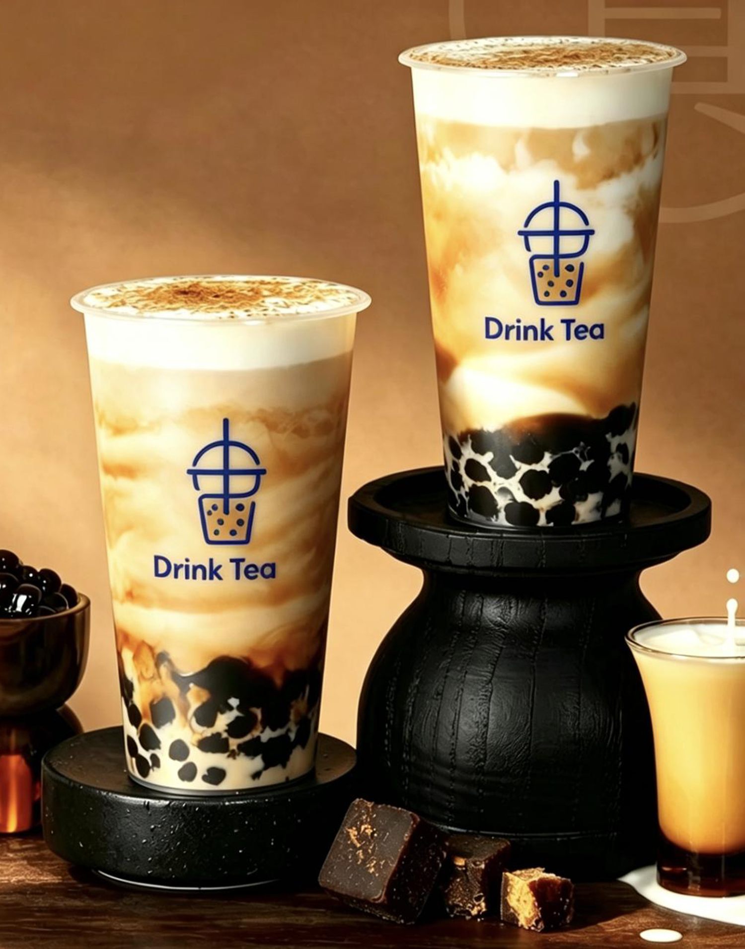Brown sugar boba milk tea with foam top at Flavor Joy, an Asian Spicy Hot Pot Restaurant in Richland