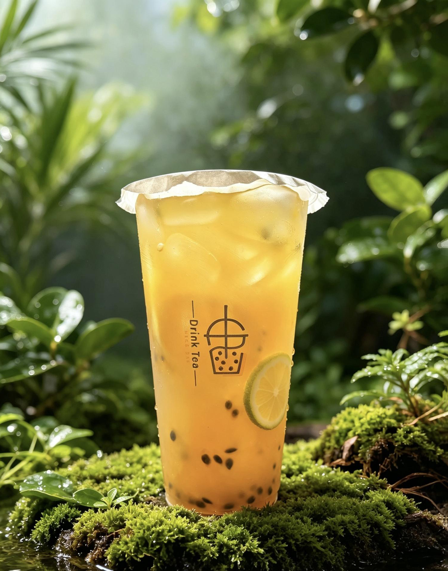 Passion fruit lemon iced tea in nature setting at Flavor Joy, an Asian Spicy Hot Pot Restaurant in Richland